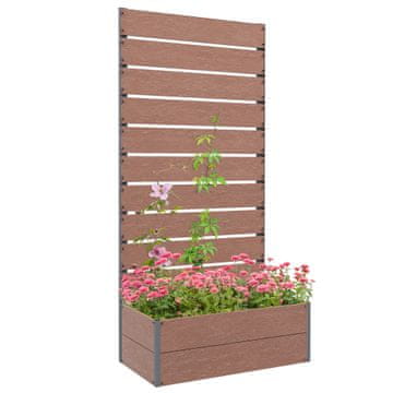 OUTSUNNY Fioriera da esterno con spalliera a doghe, aiuola rialzata con grigliato per piante rampicanti, 72x38x150cm, marrone chiaro
