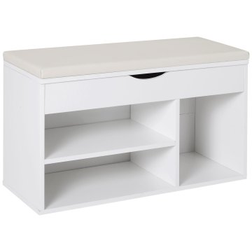 HOMCOM Klop za čevlje, prostor za shranjevanje čevljev ki prihrani prostor z oblazinjenim nagibnim sedežem iz lesa za vhod, 80x30x47cm, bela