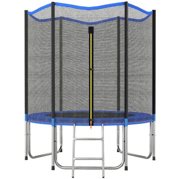 SPORTNOW Elastični trampolin za odrasle Ø183cm, elastična podloga za odrasle z zaščitno mrežo, lestev z 2 stopnicama, varnostni pokrov za vzmeti, jeklena konstrukcija, nosilnost 80Kg, modra