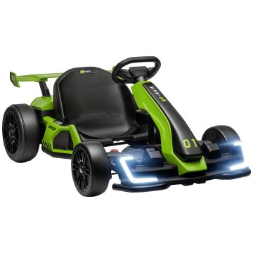 HOMCOM Električni go kart za otroke 6-12 let 24V 6-12km/h z nastavljivim sedežem, 2 motorja, drift go-kart s hupo, luči in glasbo, zelena
