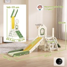AIYAPLAY 5 V 1 tobogan za otroke 1-3 leta iz HDPE s plezanjem, košem, prostorom za shranjevanje, protizdrsnimi stopnicami in žogo, največja obremenitev 25kg, 191x100x84 cm, krema