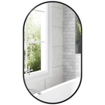 HOMCOM Ovalno kopalniško ogledalo 40x70cm iz kaljenega stekla, moderno stensko ogledalo z okvirjem iz aluminijeve zlitine, navpična/vodoravna montaža, za spalnico, vhod, dnevno sobo, črna