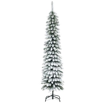 HOMCOM Božično drevo slim umetno z 2 sekcijama z 395 vejami, božično drevo zasneženo z osnovo iz kovine zložljivo, enostavno za montažo, 46x46x180 cm, zelena