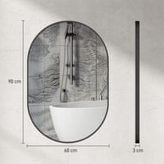 HOMCOM Ovalno ogledalo za kopalnico 60x90 cm iz kaljenega stekla, moderno stensko ogledalo z okvirjem iz aluminijeve zlitine, navpična/vodoravna montaža, za spalnico, hodnik, dnevno sobo, črno