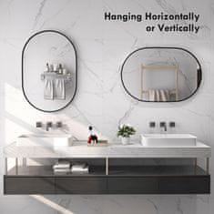 HOMCOM Ovalno ogledalo za kopalnico 60x90 cm iz kaljenega stekla, moderno stensko ogledalo z okvirjem iz aluminijeve zlitine, navpična/vodoravna montaža, za spalnico, hodnik, dnevno sobo, črno