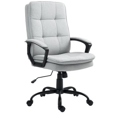 HOMCOM Ergonomični pisarniški stol z visokim naslonjalom in naslonom za roke, pisarniški vrtljivi stol z nastavljivo višino in funkcijo zibanja, 63x70x102-112 cm, siva