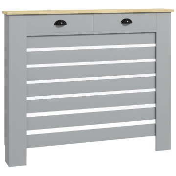 HOMCOM Moderni pokrov za radiator z letvami, moderni rešetkasti pokrov za radiator z protiprevrnitvijo in 2 predaloma iz MDF, za dom in pisarno, 111x19x95.5 cm, siva