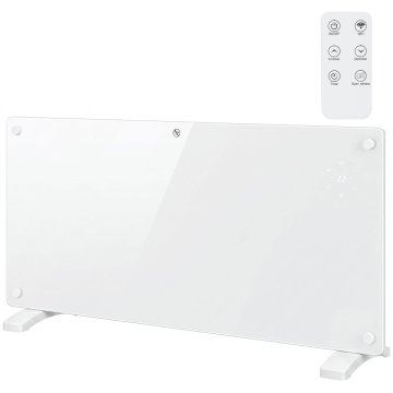 HOMCOM Električni grelnik nizke porabe, 2000W stenski in talni termokonvektor, WiFi združljiv z alexa in google home, termostat, 24h/Tedenski timer, LED zaslon, daljinski upravljalnik, bela