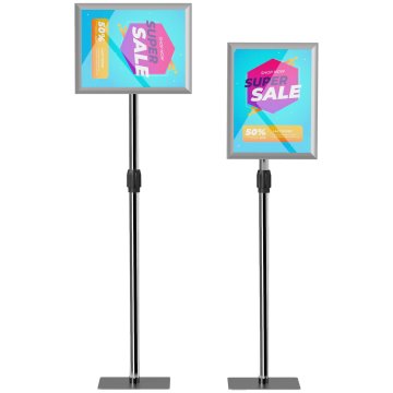 HOMCOM Podpora za poster A3 z nastavljivo višino in nagibom, stojalo za razstavljanje iz jekla in aluminija, 45x30x85-135 cm, srebrna