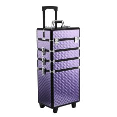 HOMCOM Profesionalni kovček za ličila, aluminijast potovalni voziček za ličila, 2 kolesi, vijolična 33.5x23x76/95.5cm