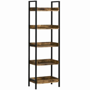 HOMCOM Industrijski slog regal s 5 policami, knjižni regal iz lesa in kovine za dom in pisarno, 48x30x155cm, rustikalno rjava