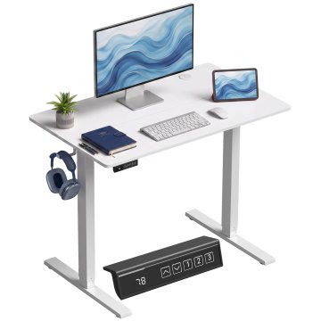 HOMCOM Električna višinsko nastavljiva pisalna miza, 100x60 cm, računalniška miza z 3 pomnilniki višin, LED zaslon, kabelski organizator in kavlji, miza za PC za pisarno, študijsko sobo, spalnico, bela
