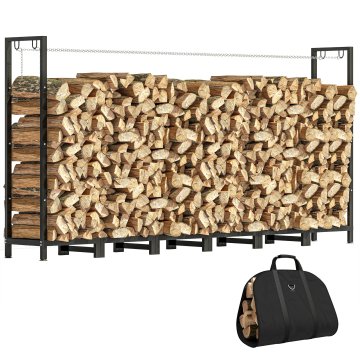 OUTSUNNY Zunanja drvarnica iz jekla, zunanja drvarnica z vrečo za prenos, nastavljiva struktura in kovinske verige, dvignjena drvarnica, 0.8m³, 235x31x116 cm, črna