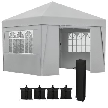 OUTSUNNY Zložljiv gazebo 3x3 pop up z nastavljivo višino z vrati, okni in torbo za prevoz, zunanji gazebo iz jekla in oxford tkanine, za vrt, zabave, kampiranje, UV30, svetlo siva