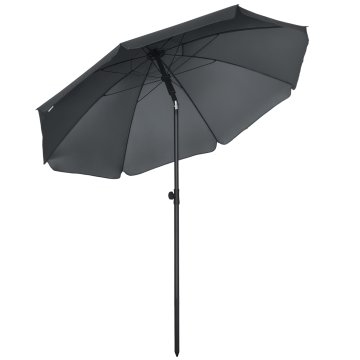 OUTSUNNY Plažni senčnik Ø1.8x2 m z nagibnim pokrovom pod 45°, zunanji senčnik z 8 rebri in dvodelnim dizajnom iz jekla in poliestra 160G/M², UV50+, temno siva