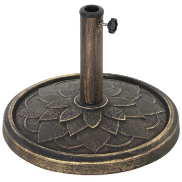 OUTSUNNY Podstavek za senčnik 12 kg z motivom lotosa in vgrajeno ročico, podstavek za senčnik iz smole, kovine in cementa, za palice senčnikov premera Ø32/38/48 mm, bronasta