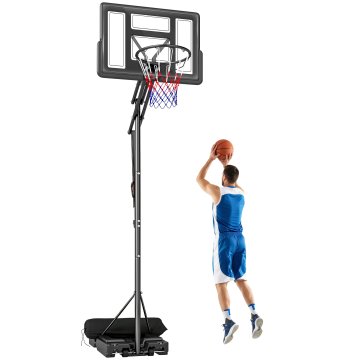 SPORTNOW Zunanji košarkarski koš nastavljiv po višini 235-305 cm, košarkarski koš s kolesi, osnova za polnjenje, vreča s peso, tabla nezlomljiva, prenosni za notranje prostore odrasle in mladostnike, črn