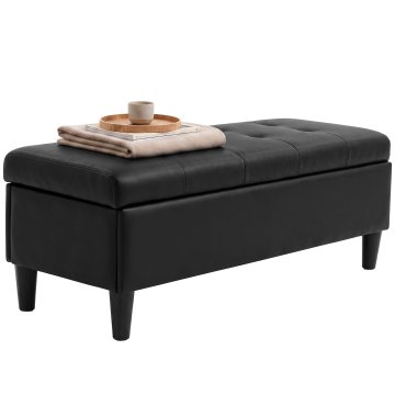 HOMCOM Skrinja s klopjo 136L velik puf s shranjevalnim prostorom za noge 110X41X42cm, oblazinjena sedežna dvosed, skrinja s klopjo iz umetnega usnja primerna za hišne ljubljenčke, lesena konstrukcija, 150Kg