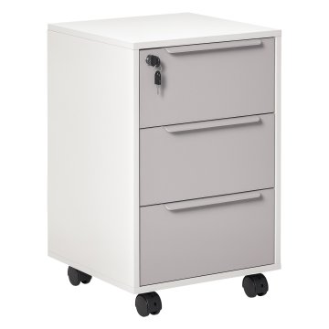 HOMCOM Pisarniški predalnik s 3 predali, 4 kolesi, pisarniška predalnica s ključavnico in 2 ključema za pisma/format A4, vertikalna omara za študij, 40x40x63.5 cm, bela in siva