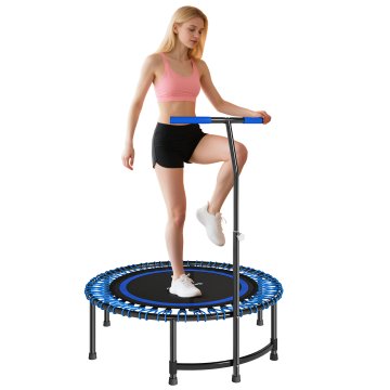 SPORTNOW Trampolin fitness Ø114 cm z ročajem nastavljivim na 5 položajev, elastičen trampolin nosilnost 200 kg, 36 bungee vzmeti, elastična podloga za odrasle za vadbo doma, modra