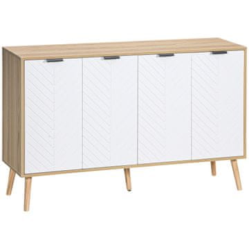 HOMCOM Kuhinjska kredenca, kuhinjska omara z nastavljivimi policami in nogami iz borovega lesa, moderna kredenca buffet za dnevno sobo, bivalni prostor, jedilnico, 120x35x77.4cm, naravna in bela