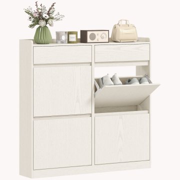 HOMCOM Omara za čevlje slim s 4 predali na preklop in 2 drsna predala, pohištvo za čevlje 8 parov za hodnik iz lesa, 98x19.2x95.3 cm, bela
