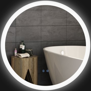 KLEANKIN Okroglo kopalniško ogledalo z LED lučjo Ø70cm, 3 barve luči, 3000-6500K, dotična stikala, stensko ogledalo eksplozijsko odporno z nastavljivo svetlostjo, funkcija spomina, proti zameglitvi