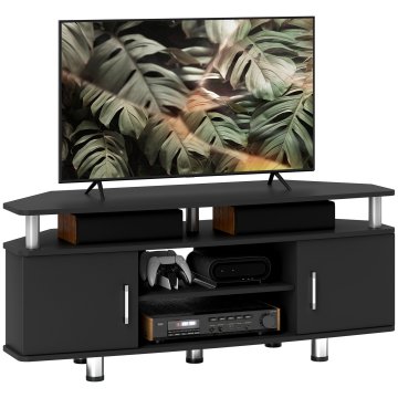 HOMCOM Klasičen dnevniški mobilni TV regal s 2 policama in 2 omaricama, iz MDF in nerjavečega jekla, črn, 120x39.5x52cm