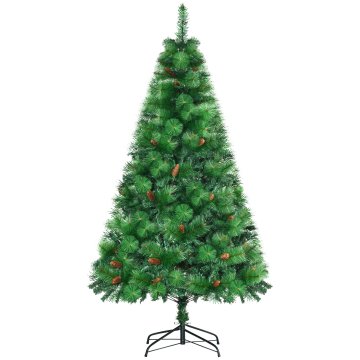 HOMCOM Okrasno in negorljivo notranje božično drevo s 782 vejami, storži in kovinsko podnožje, iz PE in PVC, Φ116x180 cm, zeleno