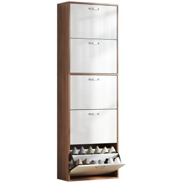 HOMCOM Ozka prostor varčna čeveljnica s 5 nivoji za največ 30 parov z 2 policama na nivo, pohištvo za čevlje iz MDF, 60x28x189 cm, bela in rjava