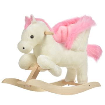 HOMCOM Gugalni konj bel in roza z zvoki in strukturo iz topolovega lesa za otroke 18-36 mesecev, 70x28x57cm