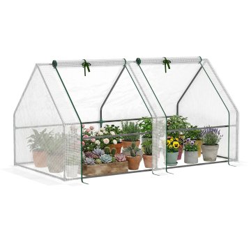 OUTSUNNY Vrtni rastlinjak 180x90x90 cm z 2 zavijalnimi vrati, rastlinjak za vrt z jekleno konstrukcijo in plastično prevleko, za vrt zelenjavo rože sadje, bel