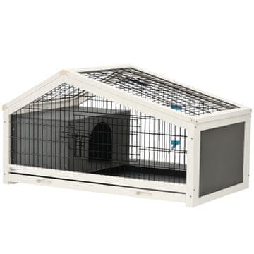 PAWHUT Lesena kunčja hišica s hiško in odprtim prostorom, kletka za 1 zajca z izvlečnim pladnjem, 90x53x50cm, temno siva