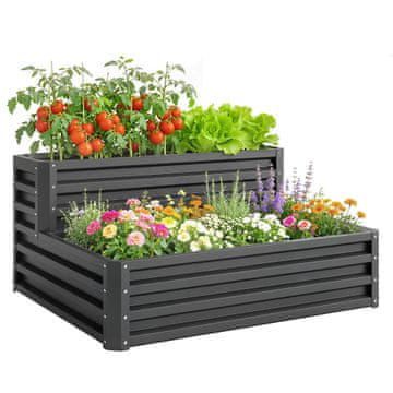 OUTSUNNY Postelja za dvigovani vrt na 2 nivojih iz jekla, dvigovani vrt z odprtim dnom za rastline z dolgimi koreninami, 120x101x58cm, temno siva