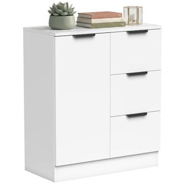 HOMCOM Kredenčna kuhinjska slim, kuhinjski voziček s 3 predali in vratci soft-close, črni ročaji, kredenčna dnevna soba shranjevanje prostora moderna za jedilnico vhod dnevno sobo, 60x30x70 cm, bela