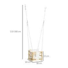 AIYAPLAY Gugalnica za otroke od 9 do 36 mesecev iz lesa in bombaža za notranjo in zunanjo uporabo z nastavljivo vrvjo in odstranljivo blazino, 30x30x110-180 cm, barva lesa in bela