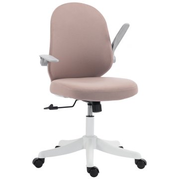 HOMCOM Ergonomski pisarniški stol z zložljivimi nasloni za roke, oblazinjen vrtljivi pisalni stol z nastavljivo višino, v zračni mreži, nosilnost 120kg, roza