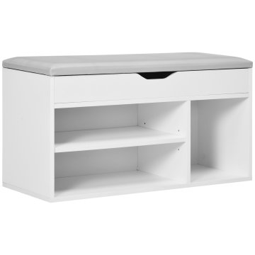 HOMCOM Prostorsko varčen vhodni oblazinjen čeveljnik, vhodno pohištvo s čeveljnikom, s 3 predelki, sedež iz PU usnja, za dnevno sobo in hodnik, 80x30x43 cm, bela
