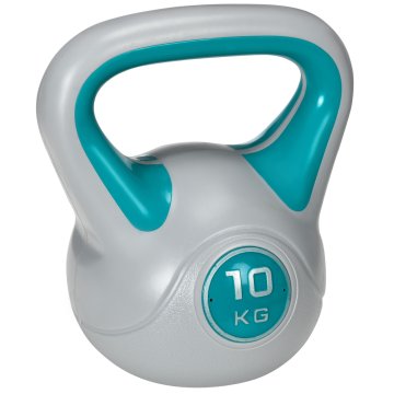 SPORTNOW Kettlebell 10Kg iz PU in peska z ravnim dnom in praktičnim ročajem za mrtve dvige, počepe in dvige, 22x16x26 cm, modra