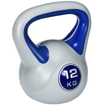 SPORTNOW Kettlebell 12Kg iz PU in peska z ravnim dnom in praktičnim ročajem za mrtve dvige, počepe in dvige, 24x17x28 cm, moder