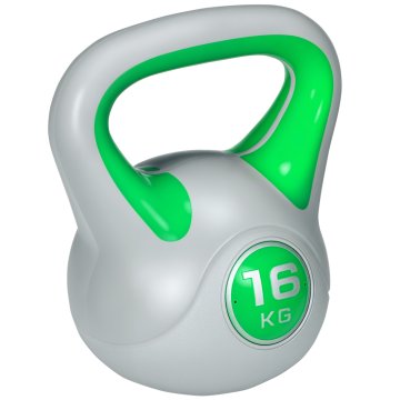 SPORTNOW Kettlebell 16Kg iz PU in peska z ravno podlago in praktičnim ročajem za mrtve dvige, počepe in dvigovanja, 27x17x31 cm, zelena