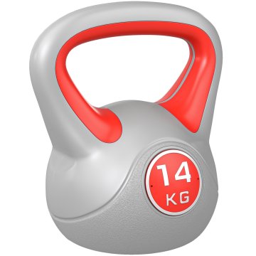 SPORTNOW Palestra kettlebell 14Kg iz PU in peska z ravno podlago in praktičnim ročajem za mrtve dvige, počepe in dvigovanja, 26x18x32 cm, rdeča