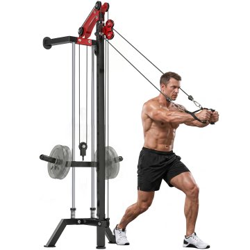 SPORTNOW Stenski lat stroj z nastavljivimi škripci na 16 nivojih, kabelska postaja s pulldown, ročaj in nastavljivo breme, iz jekla, za vadbo, fitnes, dom in večnamensko telovadnico