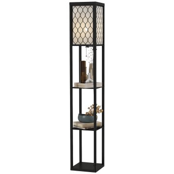HOMCOM Tlačna svetilka 2 v 1 varčevanje s prostorom s 3 policami, moderna svetilka za dnevno sobo, dnevno sobo in pisarno, E27 nastavek, 26 x 26 x 160 cm, črno bela