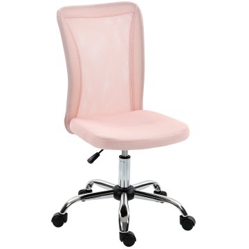 VINSETTO Ergonomski pisarniški stol brez naslonov za roke, vrtljiv stol iz zračne mrežaste tkanine s podloženim sedežem, nastavljiva višina, 43x58x90-100cm, roza
