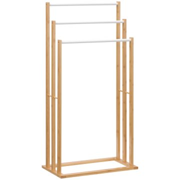 HOMCOM Držalo za brisače z 3 palicami iz bambusa, dizajn lahek in prenosen, 48x25.8x94 cm, barva lesa