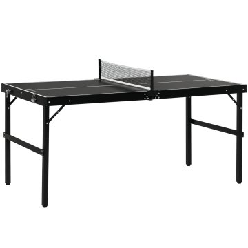 SPORTNOW Mini zložljiva miza za ping pong z igralno mrežo in ročajem za prenos, miza za ping pong iz aluminija in MDF, 152x76x72 cm, črna