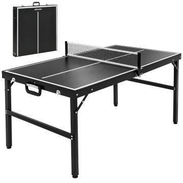 SPORTNOW Zložljiva ping pong miza z mrežo za igro in ročajem za prenos, miza za ping pong iz aluminija in MDF, 152x76x72 cm, črna