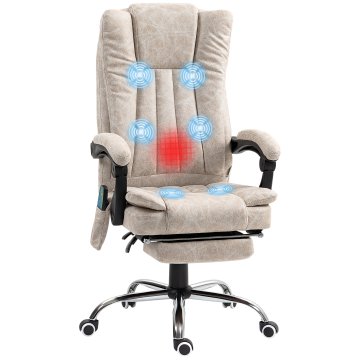 VINSETTO Pisarniški masažni in grelni stol z nastavljivo višino, fotelj z naslonom za noge, ergonomski stol iz mikrovlaken, 62x67x113-120 cm, kremna