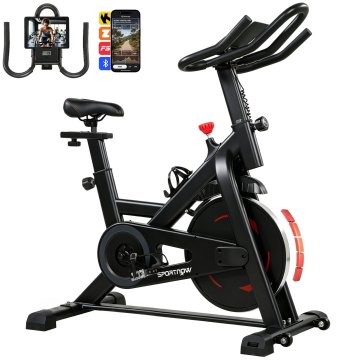SPORTNOW Sobno kolo, Bluetooth aplikacija, sobno kolo za dom z nastavljivo magnetno tiho upornostjo, nastavljivo sedlo in nastavljivi ročaji, vztrajnik 6 kg, zaslon LCD, nosilec za tablico